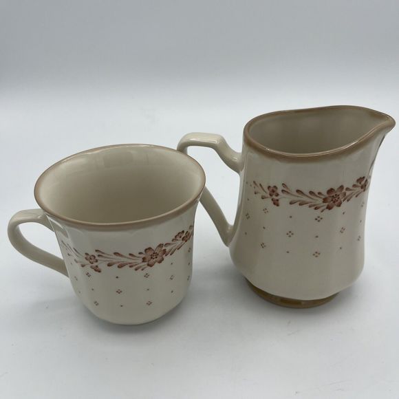 Renaissance Acadia White & Brown Coffee Cup & Creamer 291 Japan Mug Vintage VGC - Picture 3 of 8